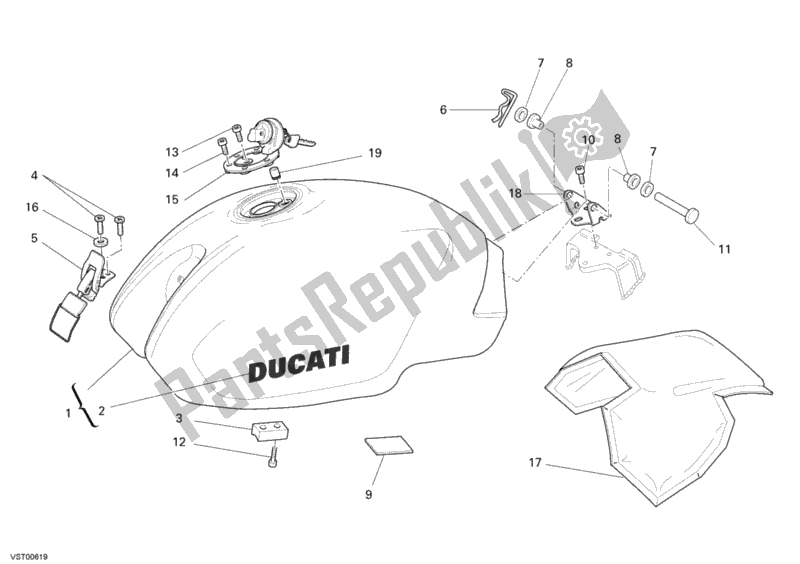 Alle onderdelen voor de Benzinetank van de Ducati Monster 695 USA 2007